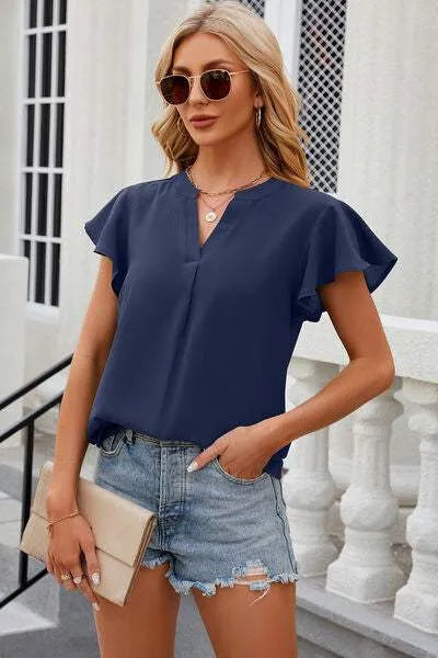 Notched Cap Sleeve T-Shirt Navy Women's T-Shirts - Tophatter Daily Deals